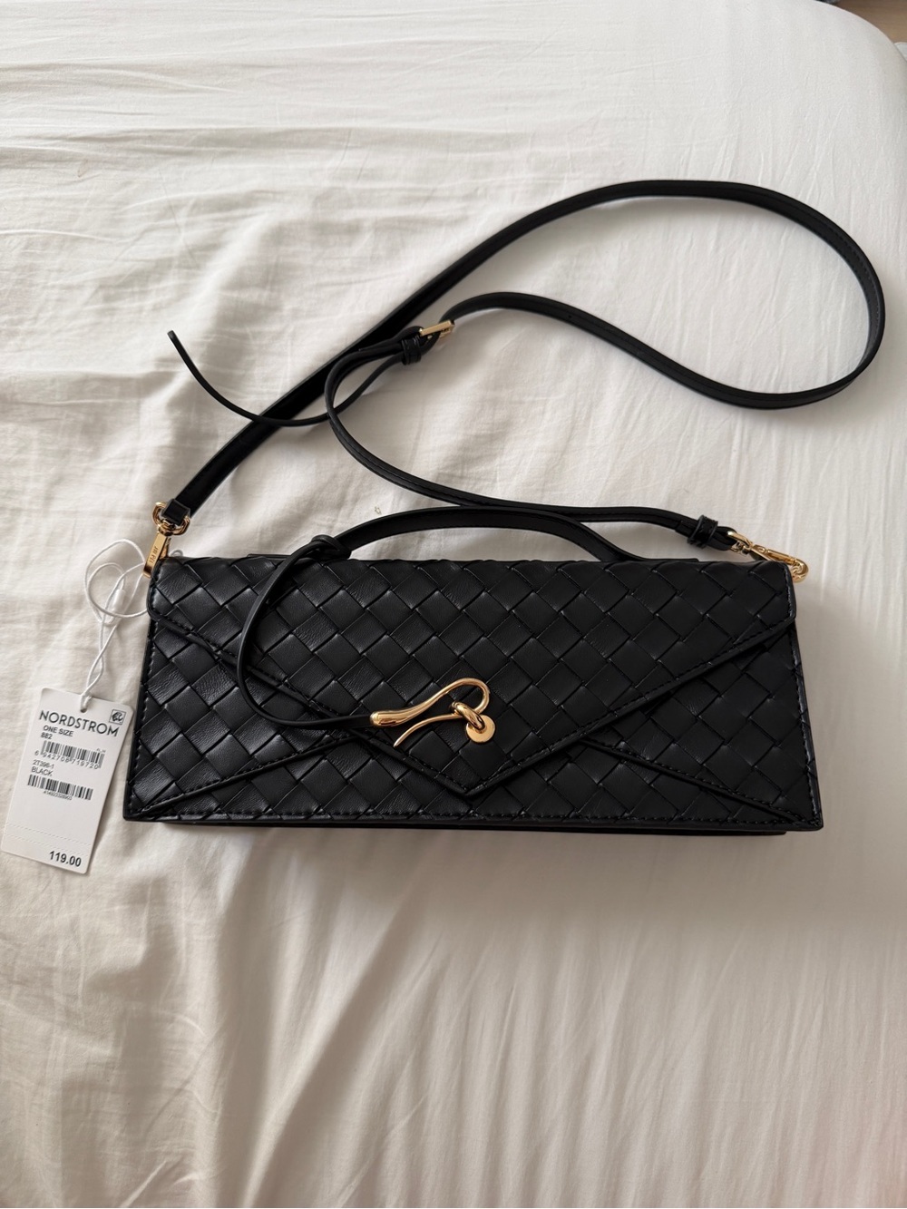JW PEI Black Woven Clutch with Gold Hardware